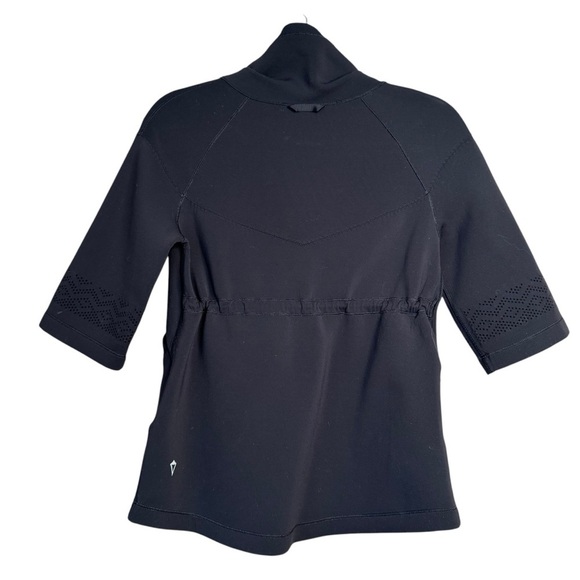 ivivva Black funnel neck short sleeve scuba top hidden drawstring pockets, sz 10 - Picture 3 of 11